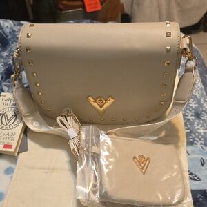 Valentino Cream Crossbody Bag with Gold Studs
